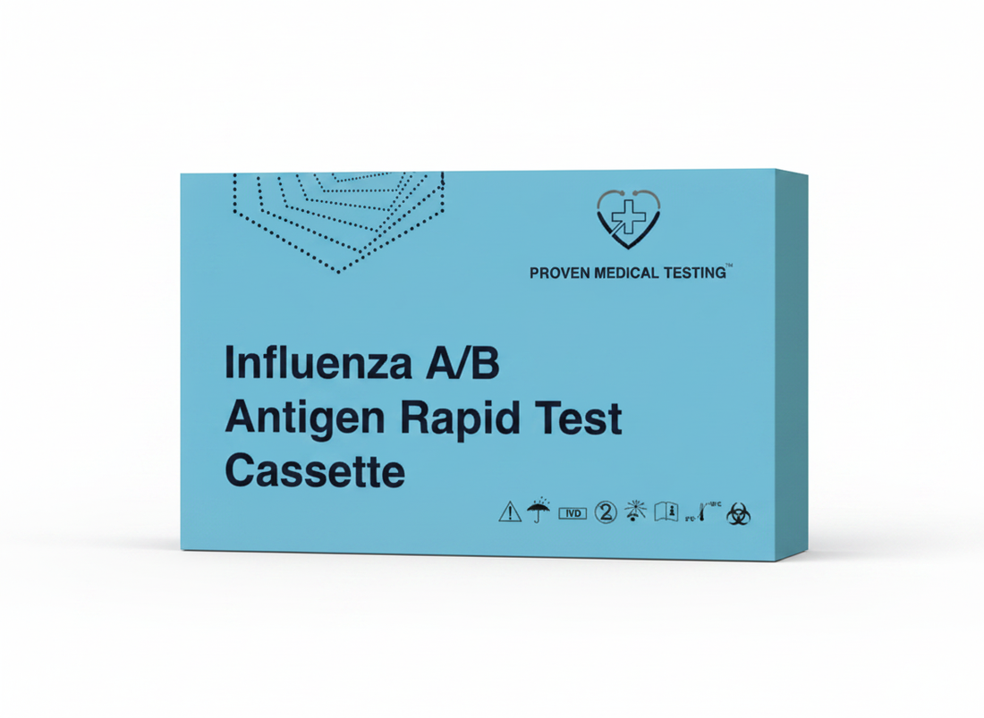 Influenza A & B rapid antigen test kits staged for seasonal respiratory testing inventory