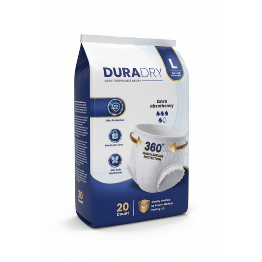 DuraDry Adult Disposable Briefs, 20-count pack, Proven Medical Testing