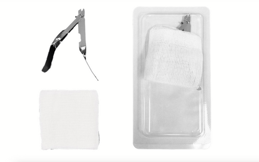 Staple Removal Kit contents including sterile staple remover, gauze sponge, and tray — Proven Medical Testing